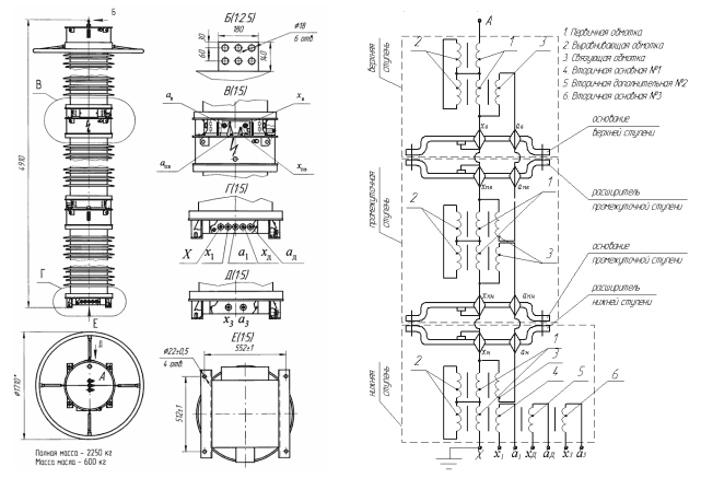 Габаритные и присоединительные размеры трансформатора НАМИ-330